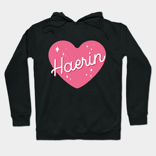 Newjeans new jeans Haerin name typography pink heart Hoodie by Oricca